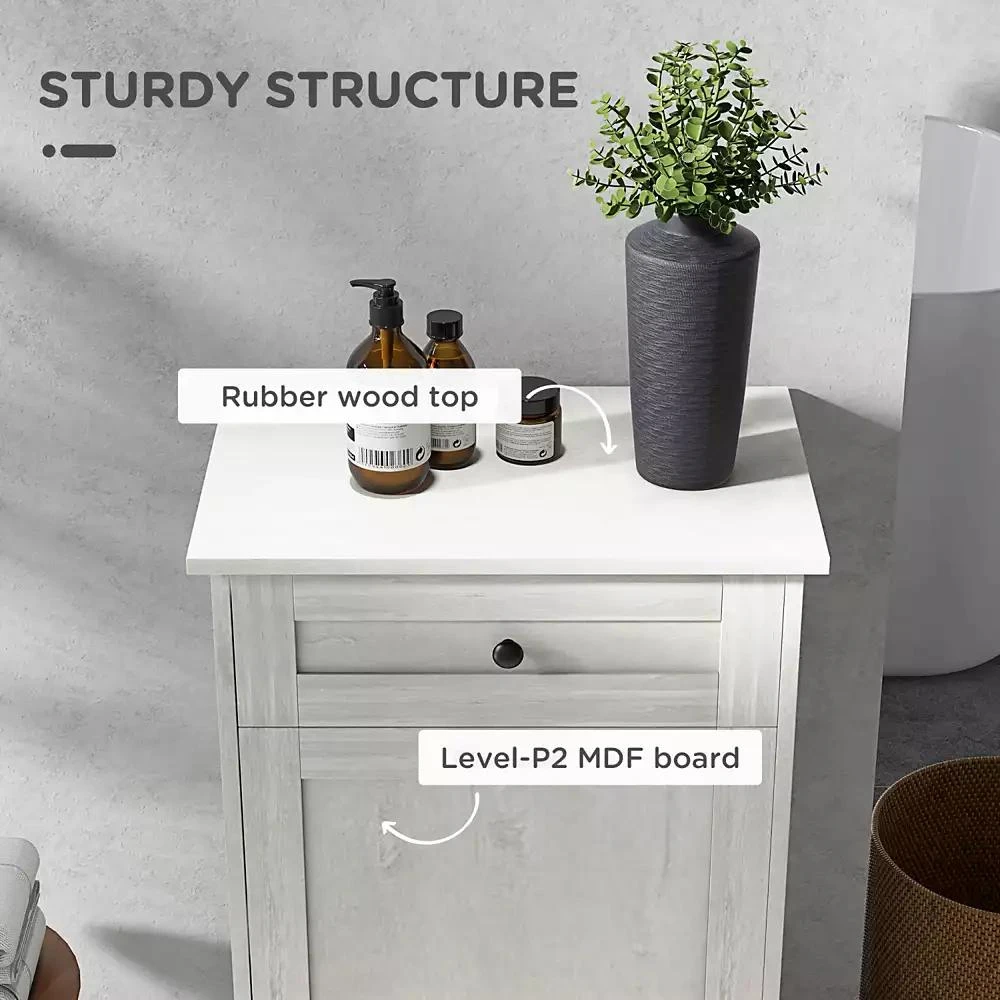 Streamdale Furniture Kitchen Tilt Out Trash Bin Cabinet Free Standing Recycling Cabinet Trash Can Holder With Drawer, Light Gray 7