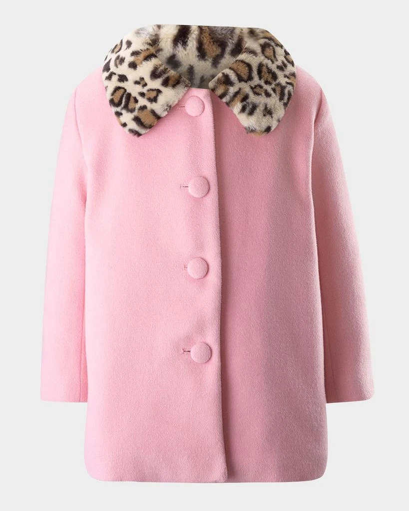 Rachel Riley Girl's Faux Fur Leopard Collar Coat, Size 2-10 1