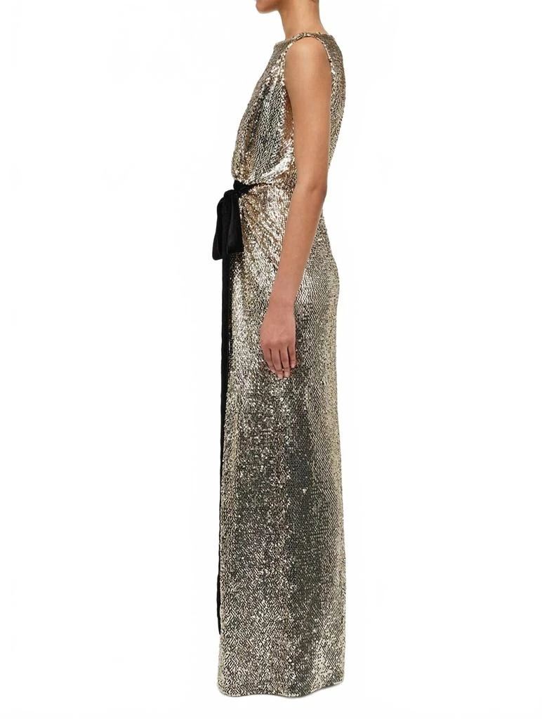 SIMKHAI Felicity Draped Sequin Gown In Gold Multi 3