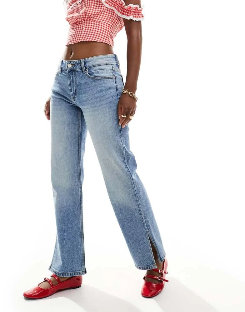 Bershka Bershka split hem straight jeans in light wash blue 2