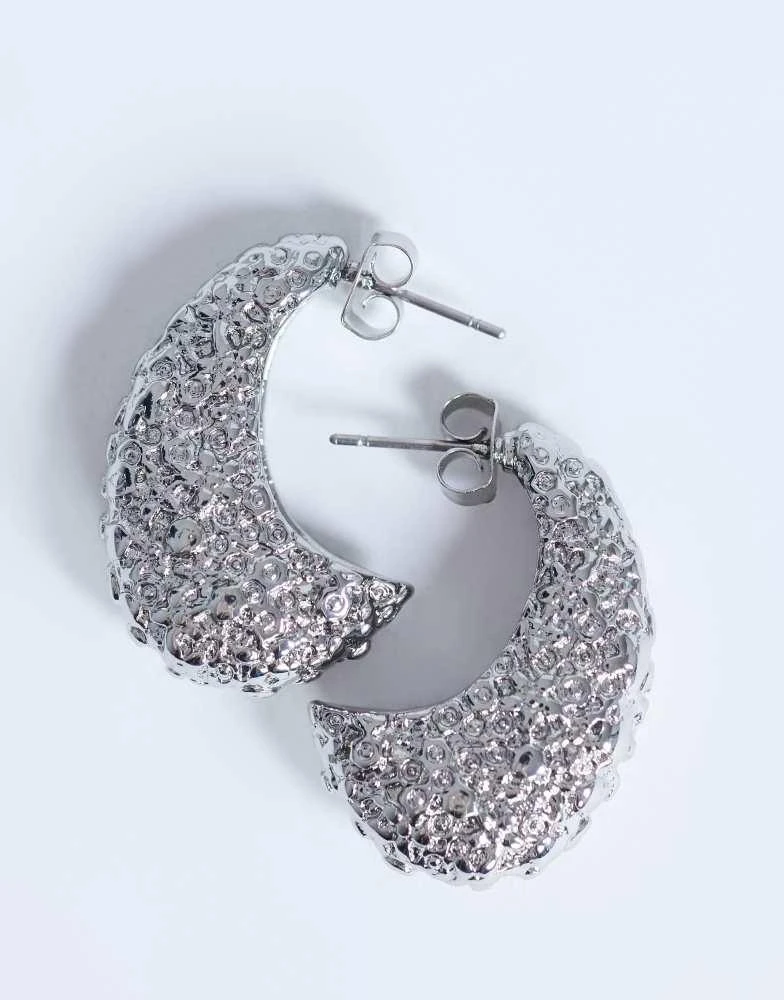 Topshop Topshop Camille textured stud earring in silver tone 4