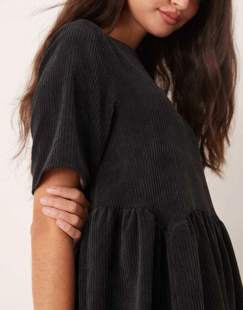 ASOS ASOS DESIGN cord smock tee mini dress with waist seam detail in black 3