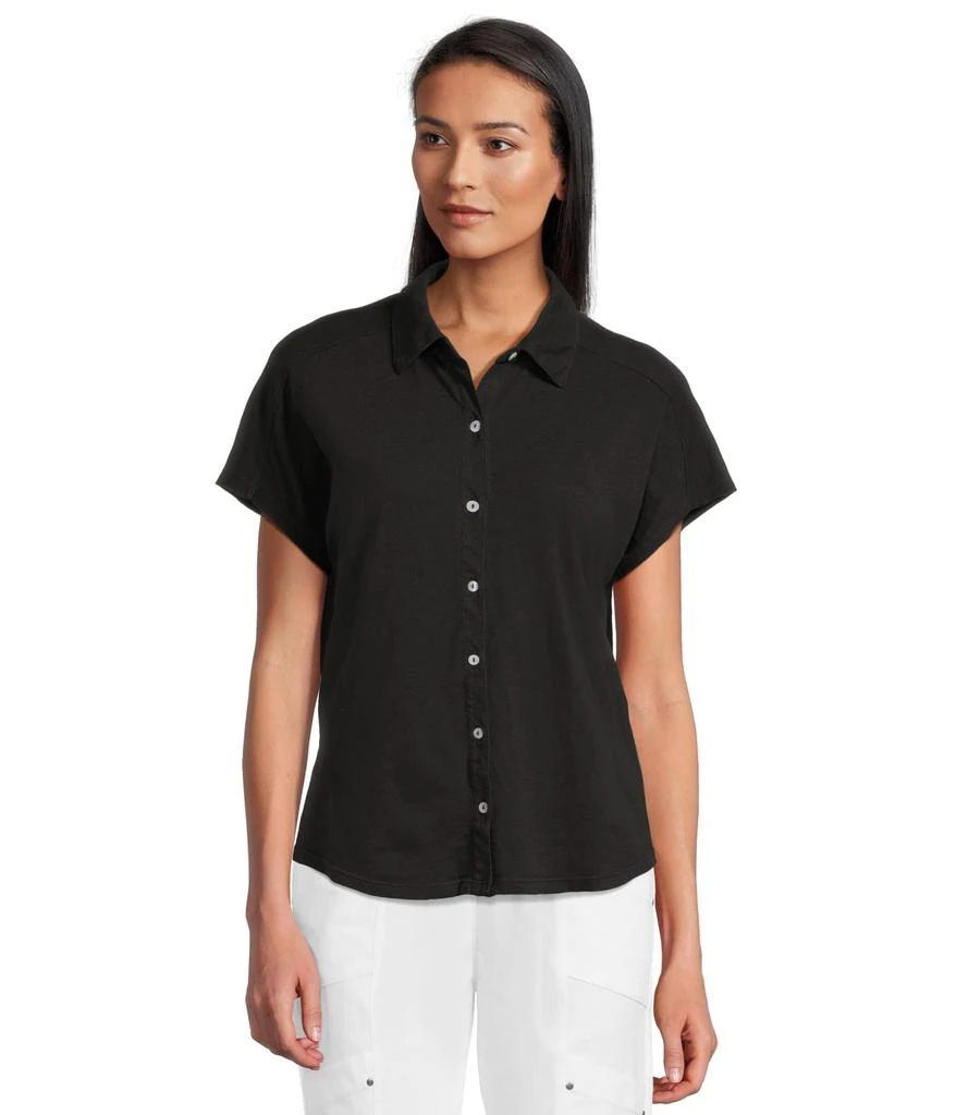 Elliott Lauren Enzyme Wash Jersey - Short Sleeve Button Front Tee with Collar 1