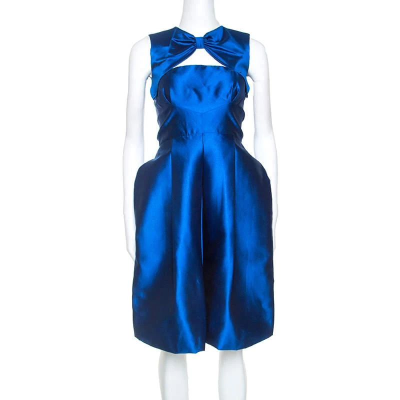 DSQUARED2 Dsquared2 Blue Silk Bow Neckline Balloon Hem Dress S 1