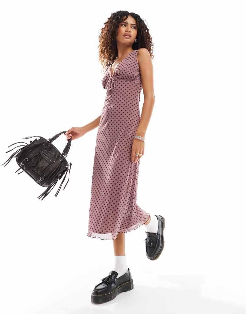 Reclaimed Vintage Reclaimed Vintage midi tea dress in burgundy spot print Dresses Skirts BeyondStyle