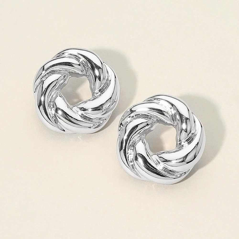FASHNZFAB Silver Dipped Twisted Knot Stud Earrings