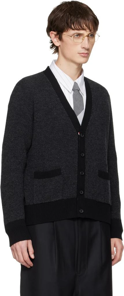 Thom Browne Gray Merino Wool Intarsia V Neck Cardigan 2
