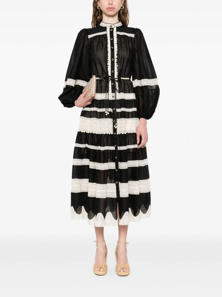 Zimmermann Black And White Striped Midi Dress With Puff Sleeves 5
