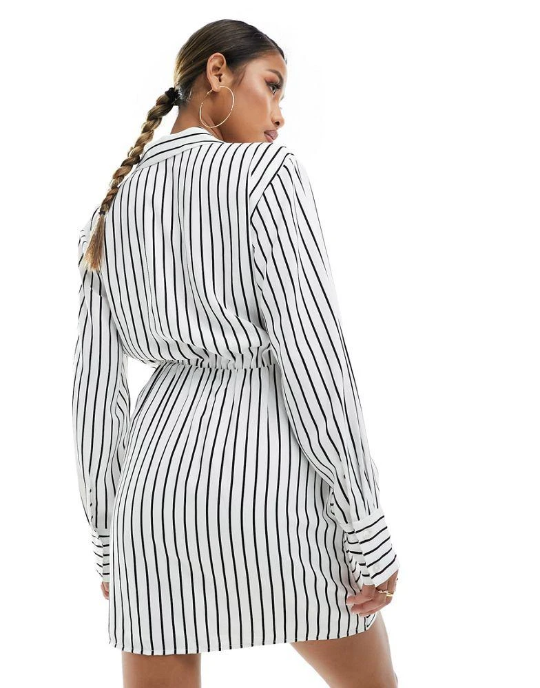 Abercrombie & Fitch Abercrombie & Fitch long sleeve draped striped shirt dress in white 3
