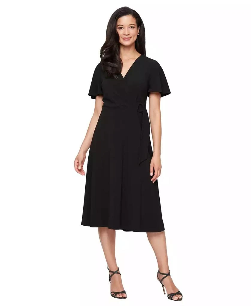 SL Fashions Women's Solid-Color Surplice Flutter-Sleeve Dress 1