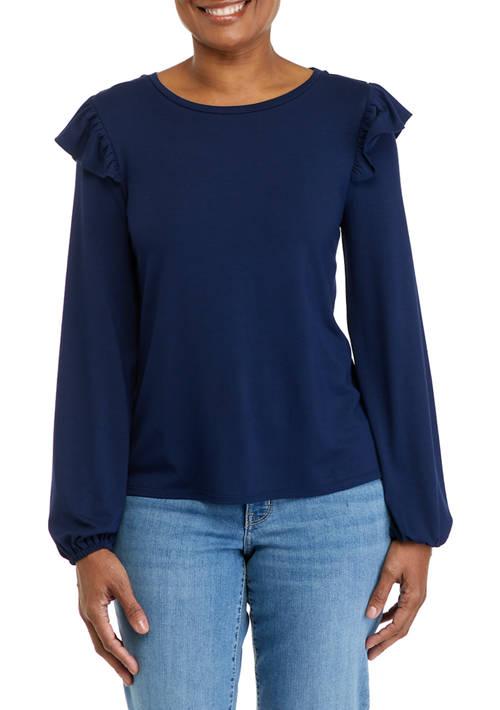 Crown & Ivy™ Ivy Womens Long Sleeve Julianna Ruffle Sleeve Top