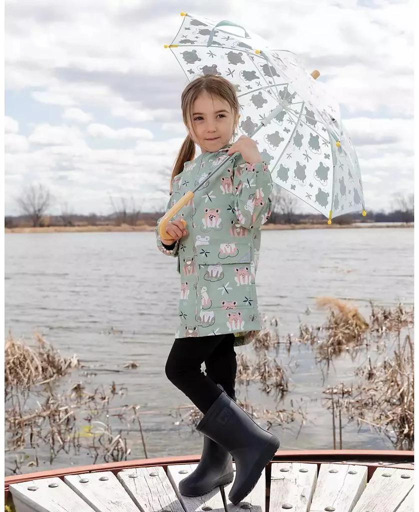 Deux par Deux Toddler Girls Rain Jacket in Polyurethane Green Frog Print 2