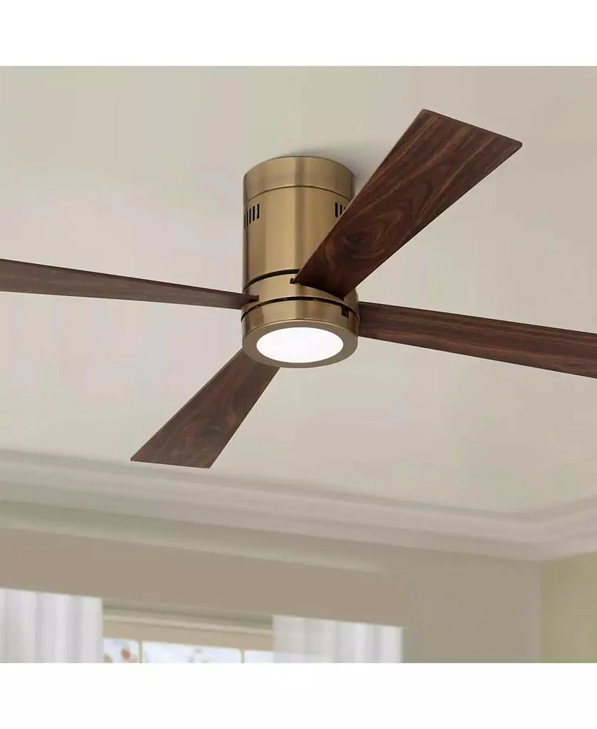 Casa Vieja 52" Revue Modern Indoor Hugger Ceiling Fan with LED Light Remote Control Bronze Soft Brass Walnut Opal Glass for Living Room Kitchen House