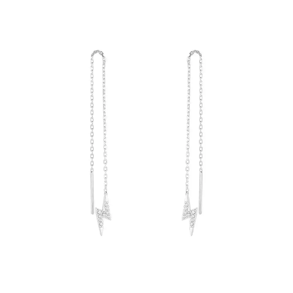 Spero London Lightning Bolt Sterling Chain Drop Earrings