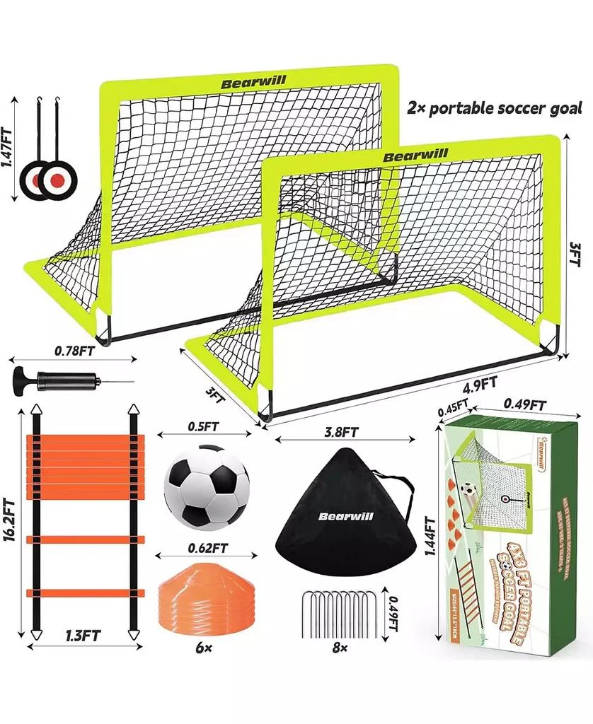 Bearwill Kids Soccer Goal Set of 2, 4x3FT Pop Up Backyard Goals with Training Kit - Includes Ball, Cones, Ladder 
Targets 6