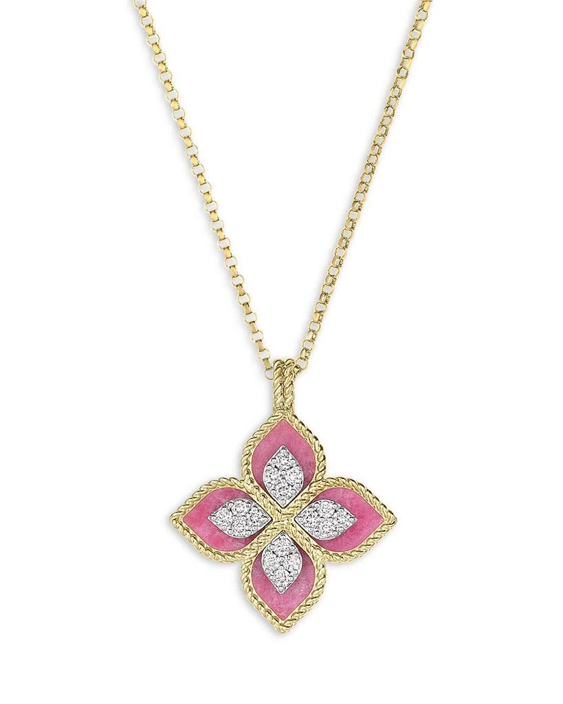 Roberto Coin 18K White & Yellow Gold Venetian Princess Rhodonite & Diamond Flower Pendant Necklace, 16-18" 1