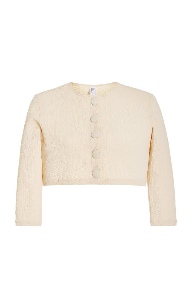 Lisa Marie Fernandez Lisa Marie Fernandez - Cropped Seersucker Cardigan - Ivory - XS - Moda Operandi