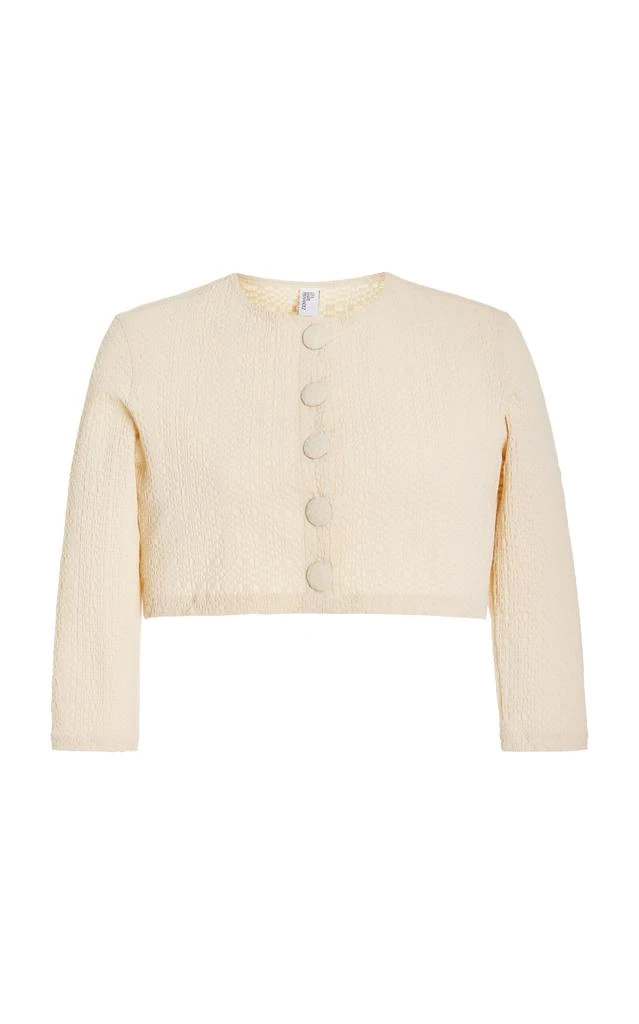 Lisa Marie Fernandez Lisa Marie Fernandez - Cropped Seersucker Cardigan - Ivory - XS - Moda Operandi 1