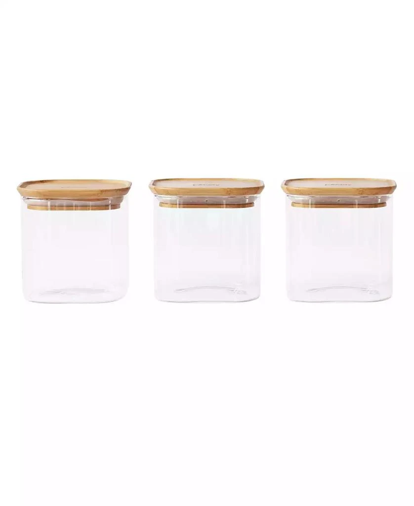 Pebbly Square Glass Canisters With Bamboo Lid, Set of 3