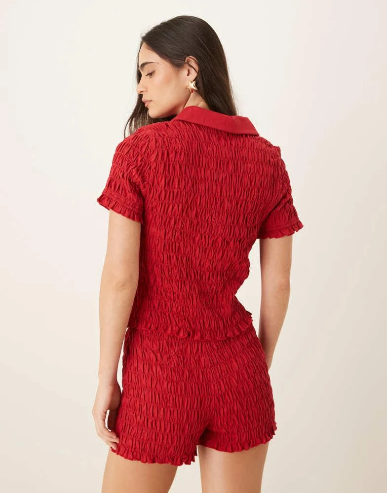 ASOS ASOS DESIGN shirred detail micro shirt co-ord in red 3