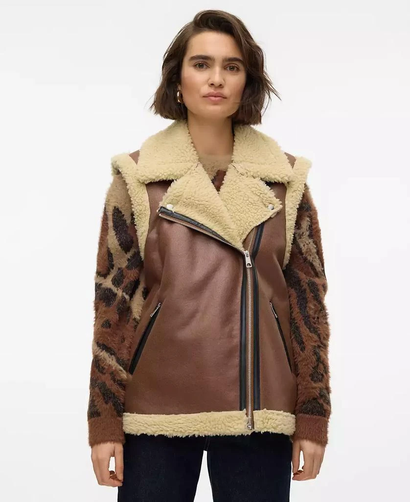 VERO MODA Women's Kay Faux-Leather Teddy-Line Jacket 1
