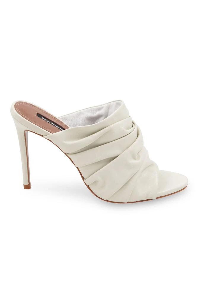 BCBG SARANI OPTIC WHITE RUCHED LEATHER HEEL MULE 2