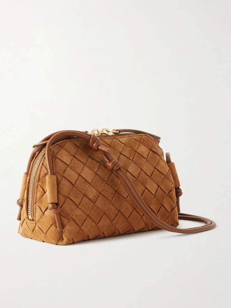 Bottega Veneta Concert Pouch Intrecciato Suede Shoulder Bag - Tan