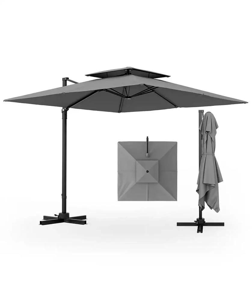 GOUUN 9.5 Feet Cantilever Patio Umbrella with 360° Rotation and Double Top