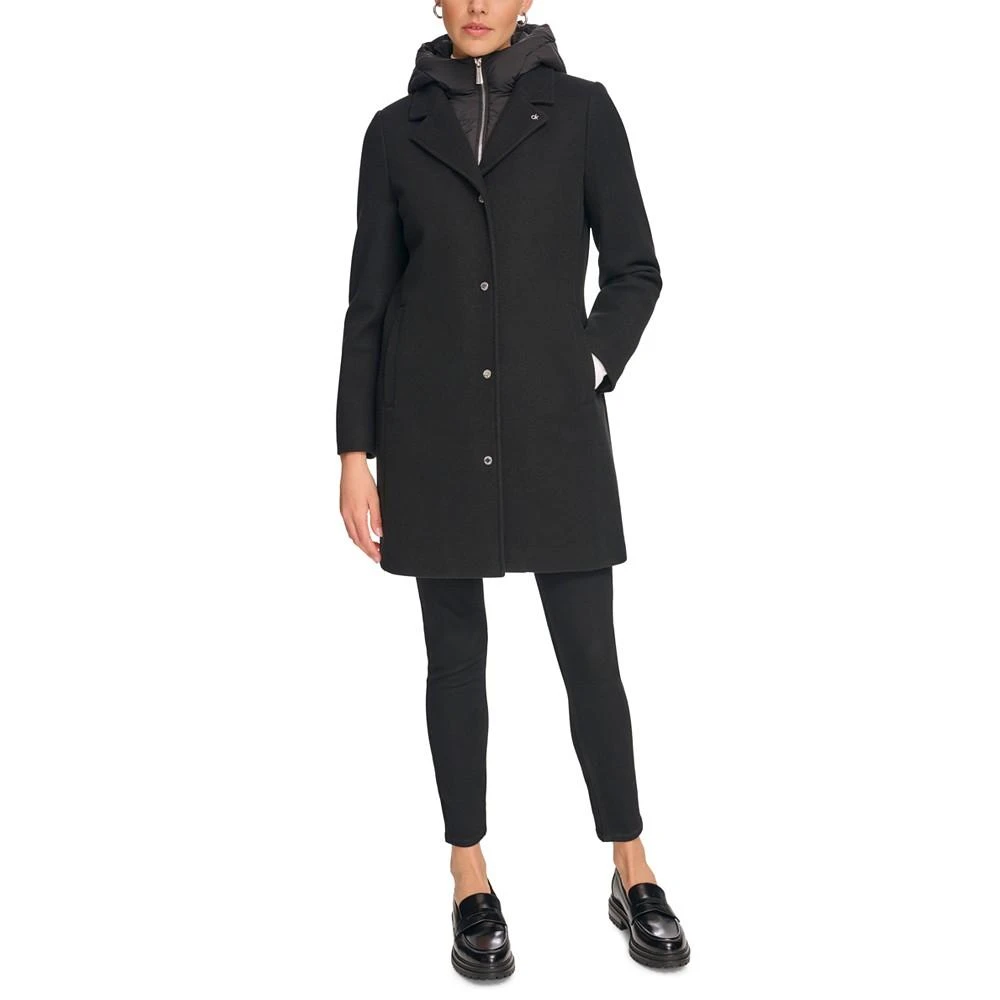 Calvin Klein Women's Hooded Bibbed Mixed Media Coat 1