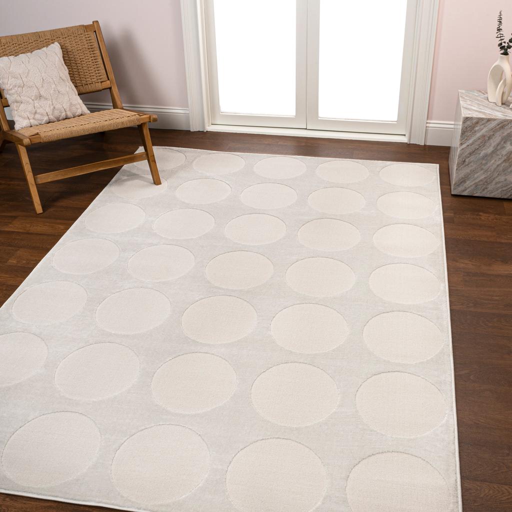 JONATHAN Y Adrian Modern Geometric Circle Dot High-Low White/Cream 3 ft. x 5 ft. Area Rug