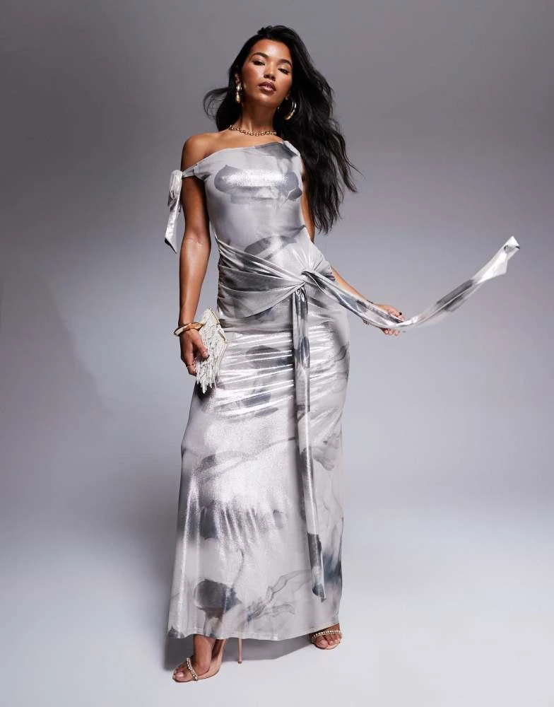 knee length dresses for ladies BALYKINA Tibi Silver Sequin Strapless Maxi Dress