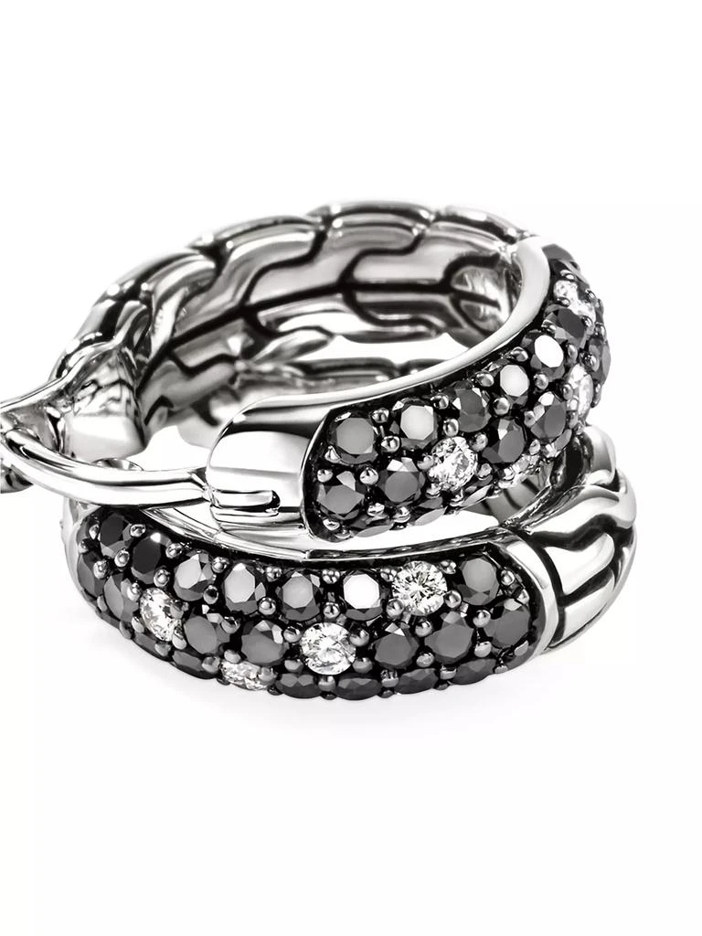 John Hardy JH Essentials Sterling Silver & 0.39 TCW Black & White Diamond Pavé Hoop Earrings 3
