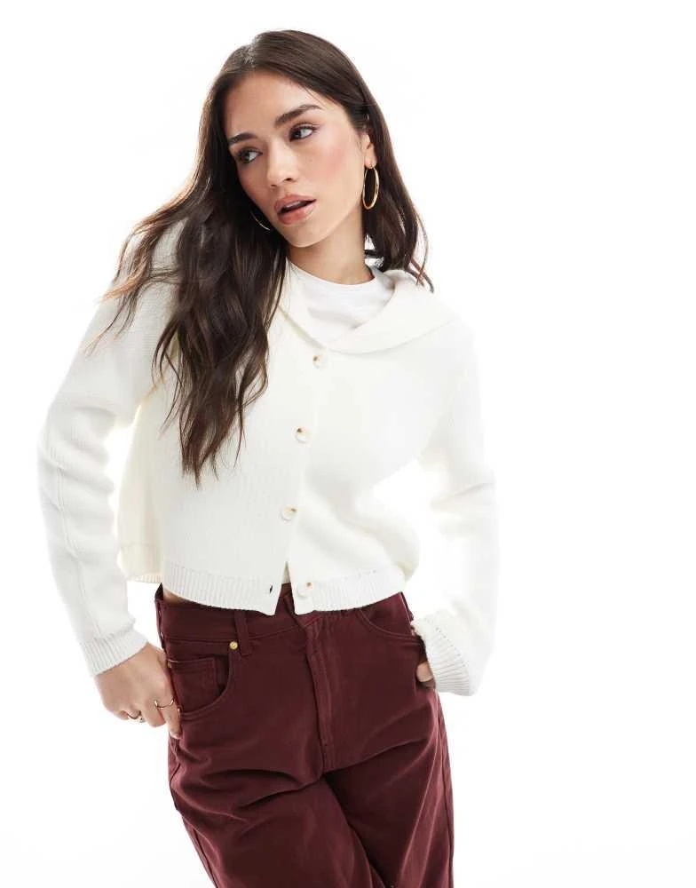 ASOS ASOS DESIGN compact knitted shirt with sailor collar in ecru 1