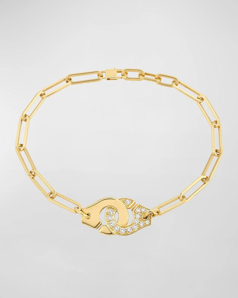 DINH VAN Yellow Gold Menottes R12 Large Bracelet with One Side of Diamonds