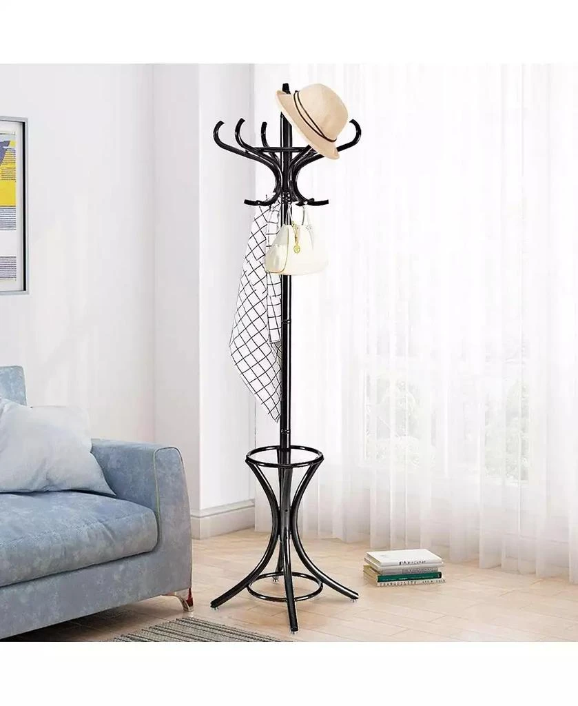GOUUN Wood Standing Hat Coat Rack with Umbrella Stand 5