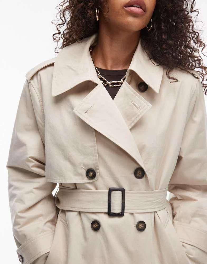 Topshop Topshop longline trench coat with detachable borg lining in stone 3