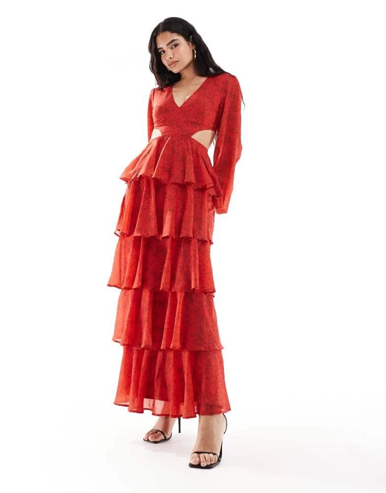 Pretty Lavish Pretty Lavish long sleeve cut-out maxi dress in red 1