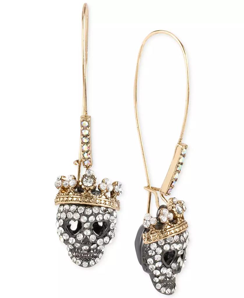 Betsey Johnson Two-Tone Pavé Skull Long Drop Earrings