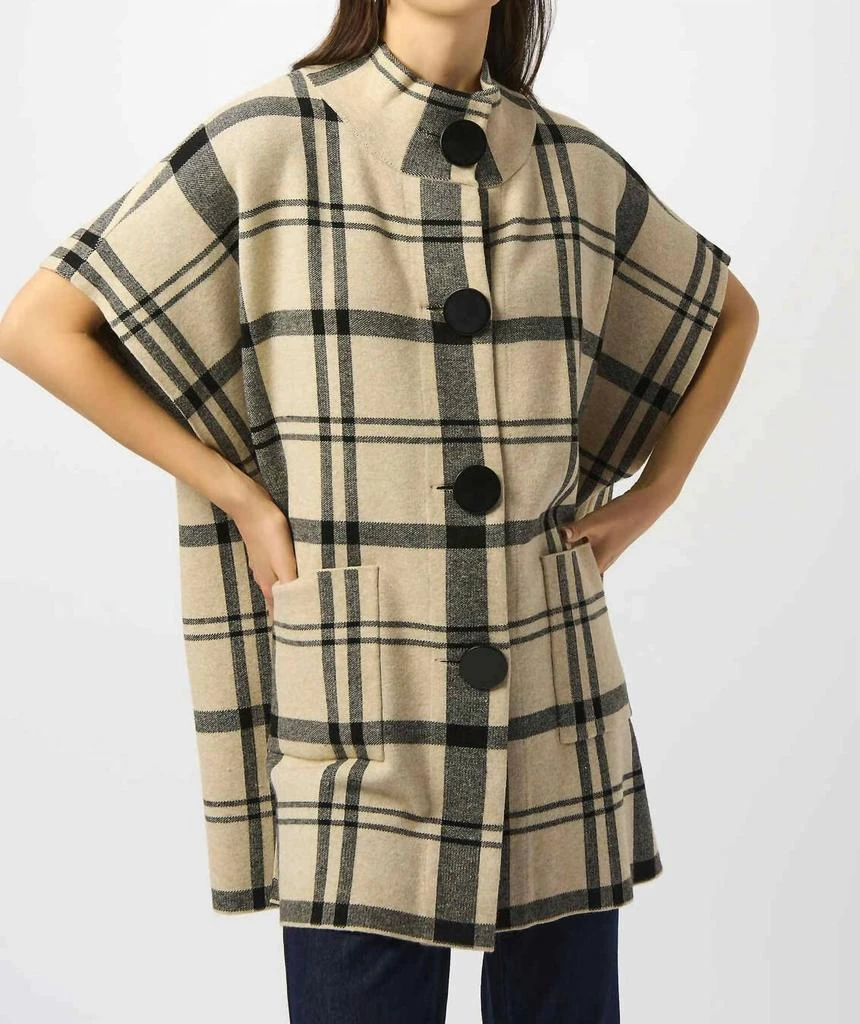 JOSEPH RIBKOFF Plaid Poncho In Champagne/black