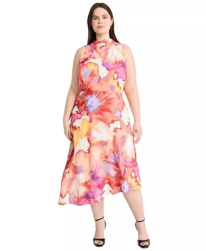 Maggy London Plus Size Printed Asymmetric-Hem Midi Dress 1