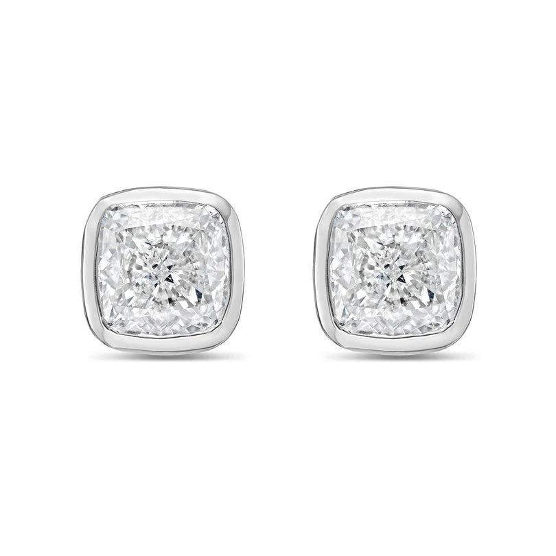 Diana M Jewels 14KT WHITE GOLD LAB GROWN CUSHION CUT STUDS IN A BEZEL SETTING WEIGHING 9.00 CTS TW