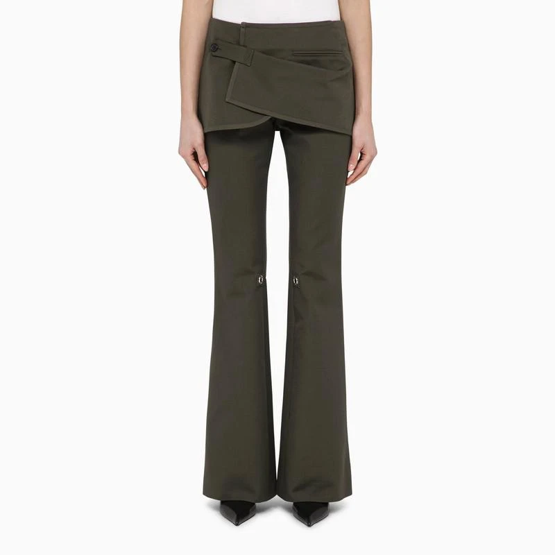 Courrèges Military green cotton mini skirt trousers 1