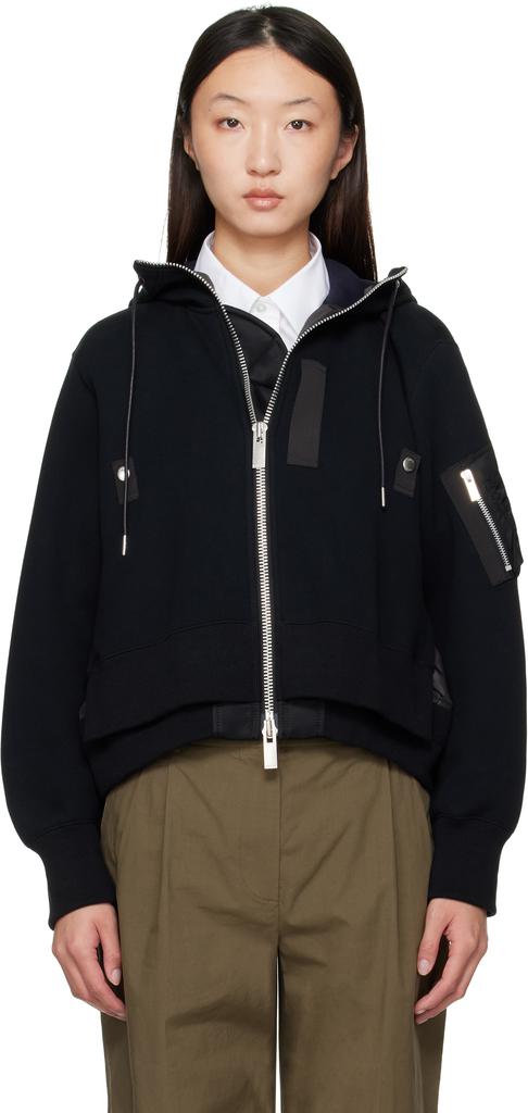 Black Sponge Sweat x Nylon Twill Hoodie by sacai on Sale