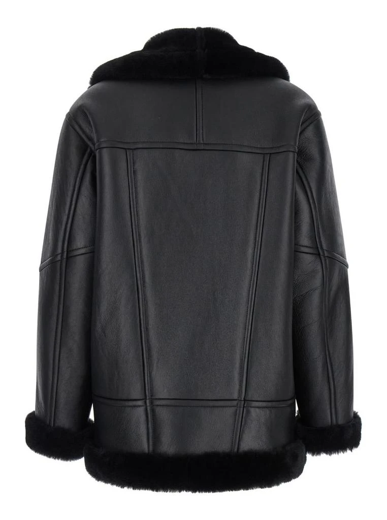BLANCHA Black Jacket With Shearling Trim And Zip In Leather Woman 2