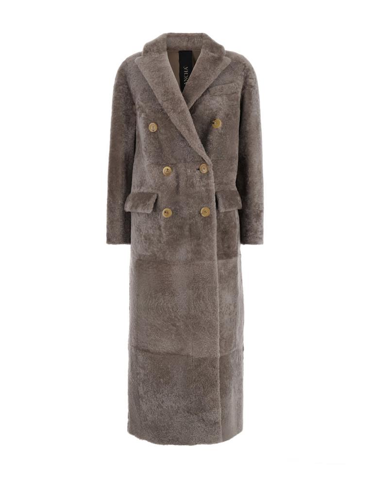 Blancha Brown Long Double Breasted Coat In Shearling Woman