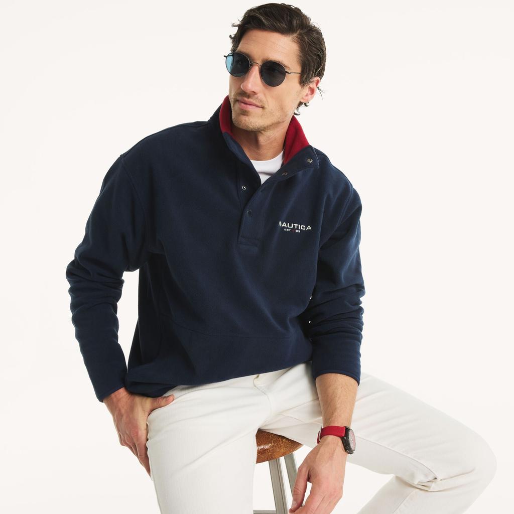 Nautica Mens Nautex Fleece Mock-Neck Pullover