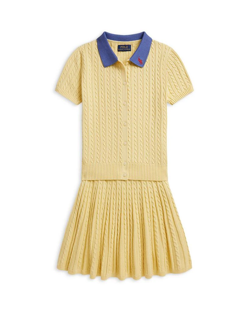 Ralph Lauren Girls' Mini Cable Polo Cardigan & Skirt Set - Big Kid