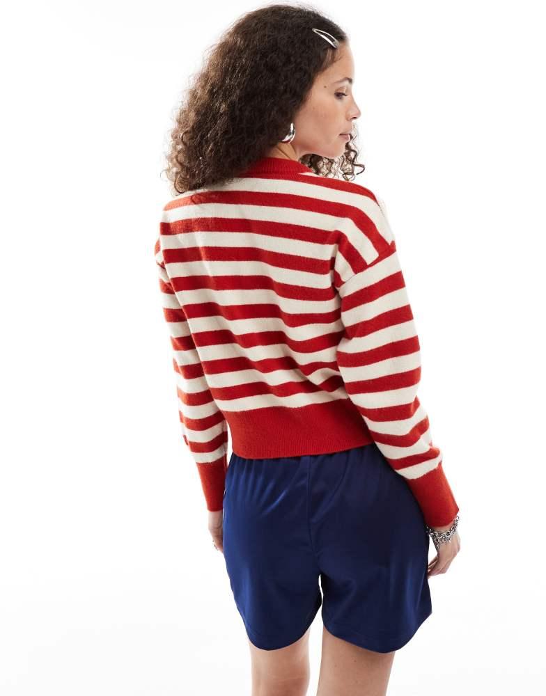 Daisy Street Daisy Street fitted waist cardigan in red white stripe