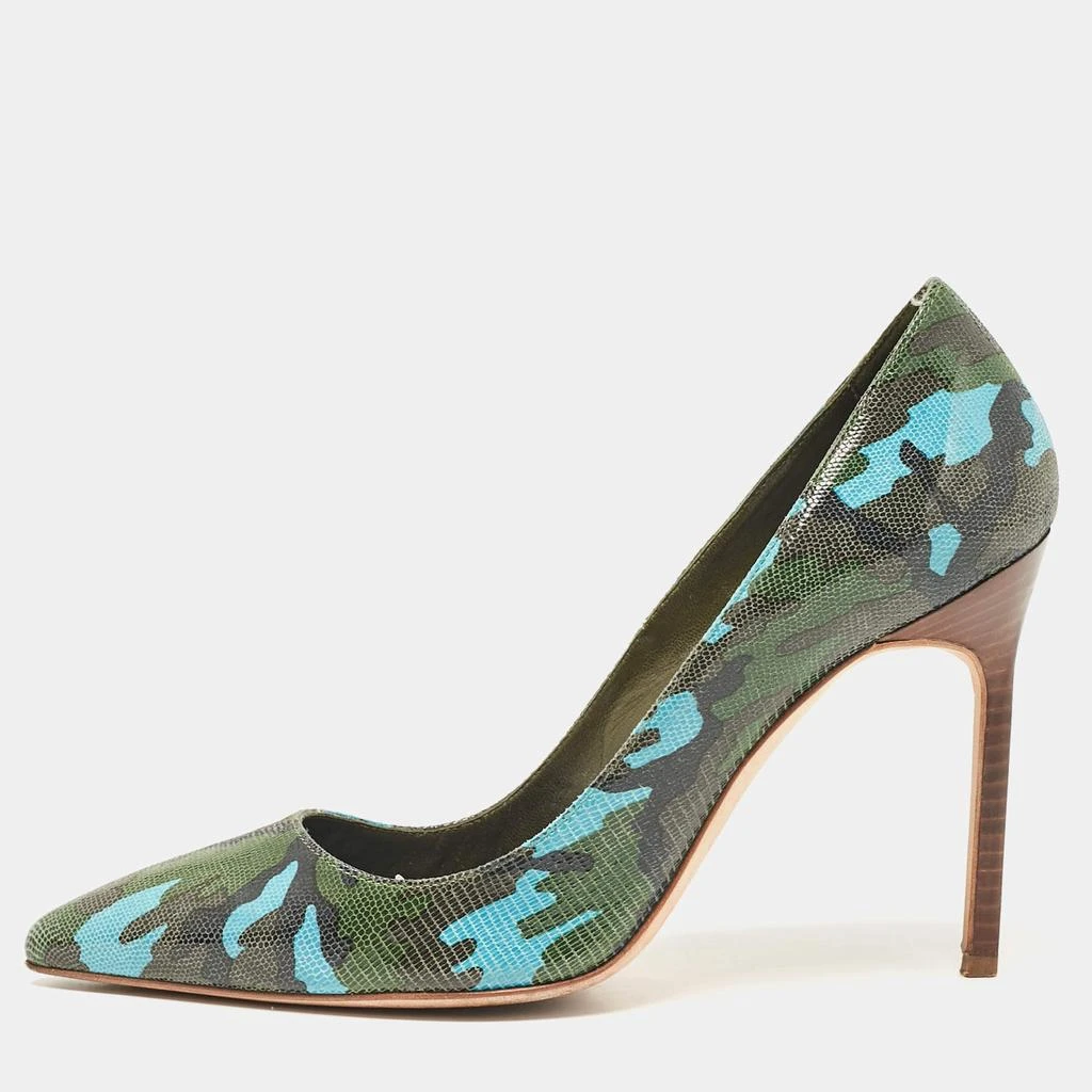 Manolo Blahnik Manolo Blahnik Tricolor Camouflage Print Embossed Lizard Pointed Toe Pumps Size 38 1