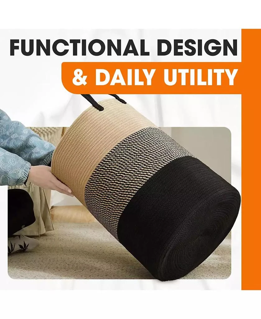 Cheer Collection Large Laundry Hamper (15" x 19.7") - 3 Tone Black/Gray/Tan 4